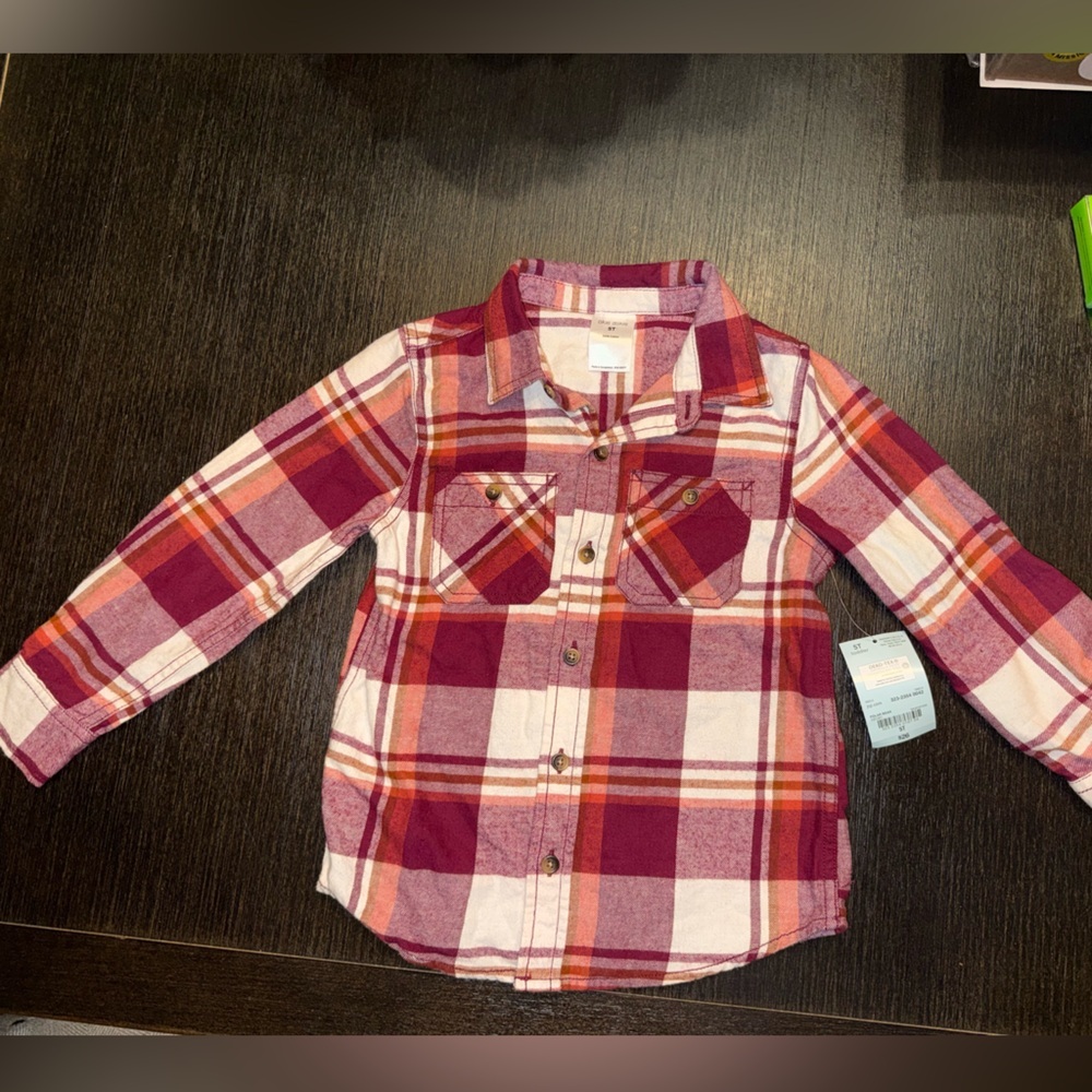 Okie Dokie Plaid Kids Shirt - Red and Pink
